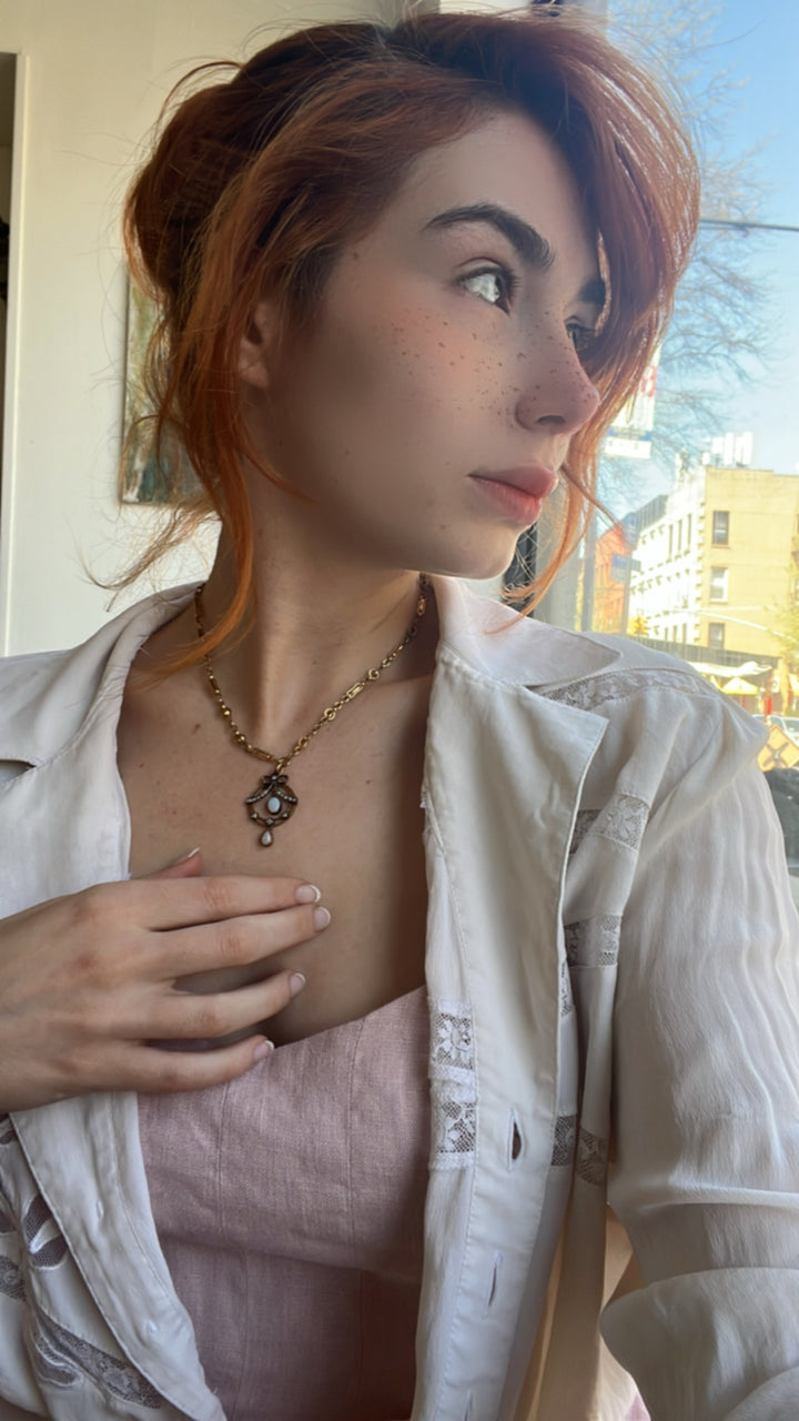 Edwardian Opal and Diamond Bow Pendant