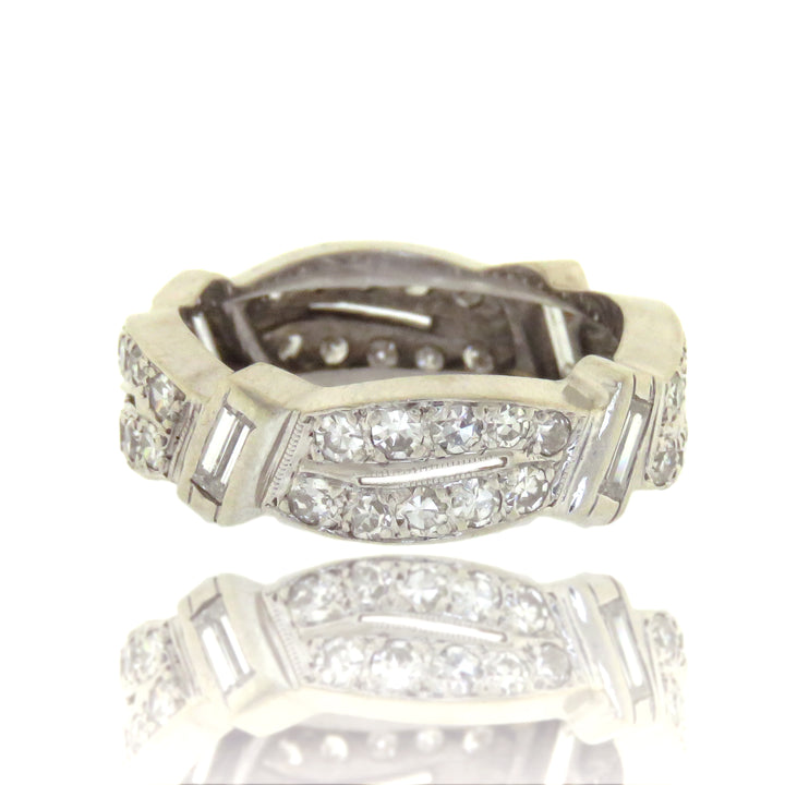 Superb Emerald Cut Diamond Mid Century Ribbon Band 1.35ctw (INCLUDE GEORGIAN FOB)