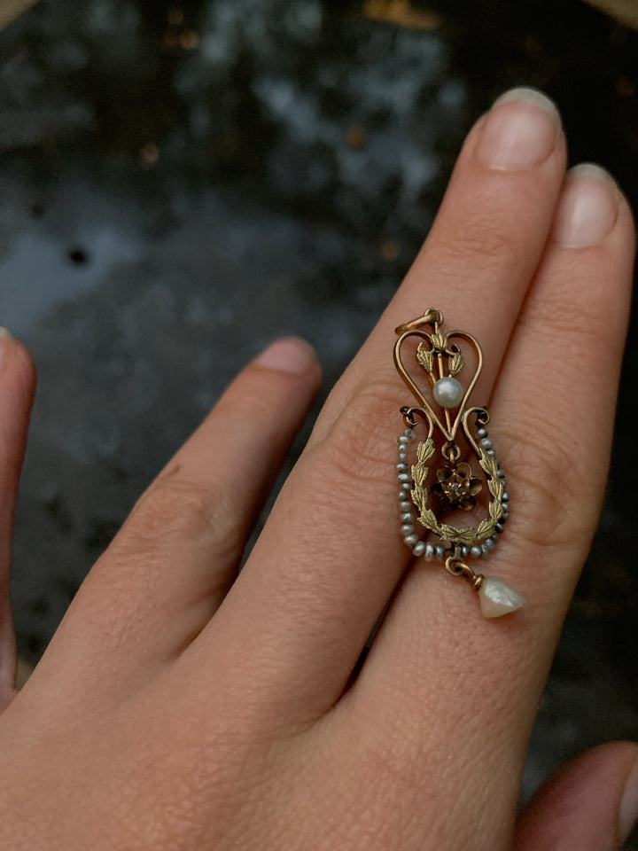 14ct American Aesthetic Movement Pendant with Pearls Circa 1870