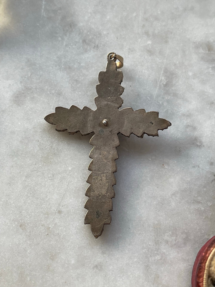 Victorian Bohemian Garnet Cross in 6k *include white velvet ribbon*