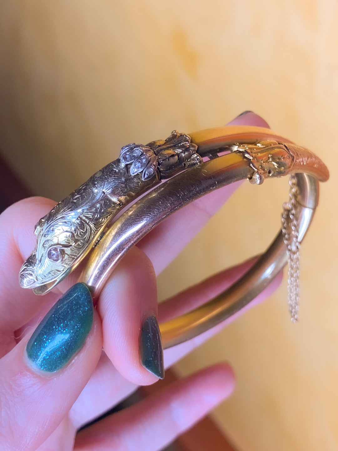 Remarkable 18k French Snake Bracelet with Rose-Cut Diamond Eyes *include birthday gift for Erin*