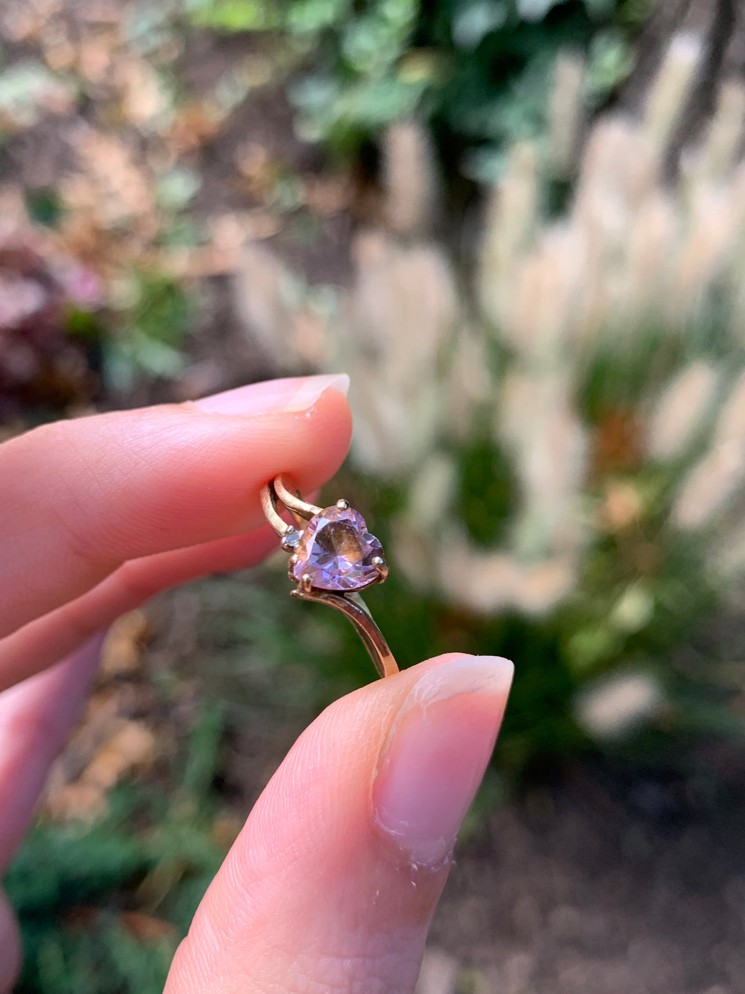 Pink Quartz & Diamond Heart Ring in 14k *