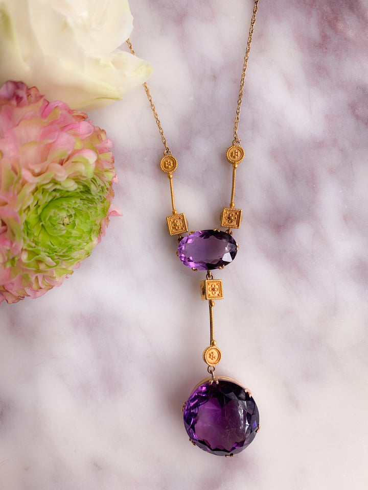 Outstanding Amethyst Necklace in 15k Circa 1879 *include ribbon*