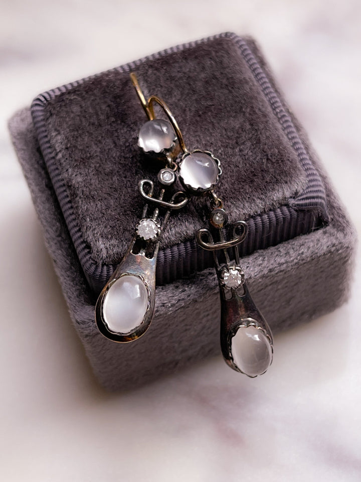 Chatoyant Moonstone and Diamond Drop Earrings