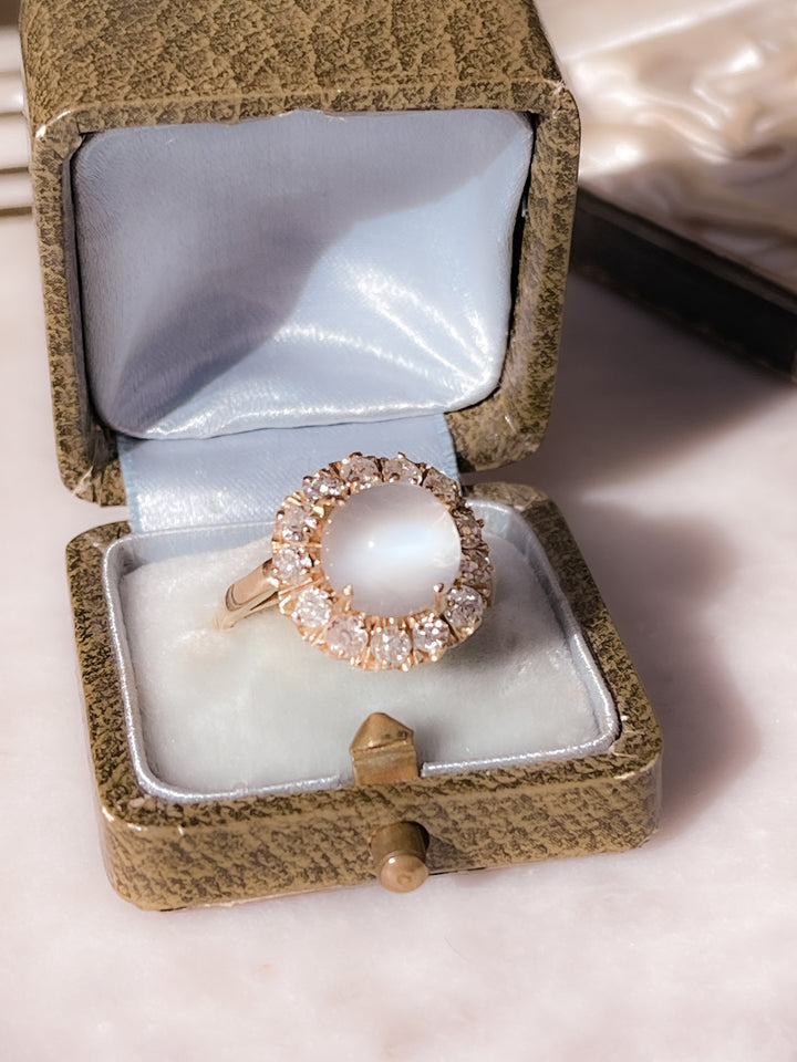 Massive 18k Diamond and Moonstone Cluster Ring