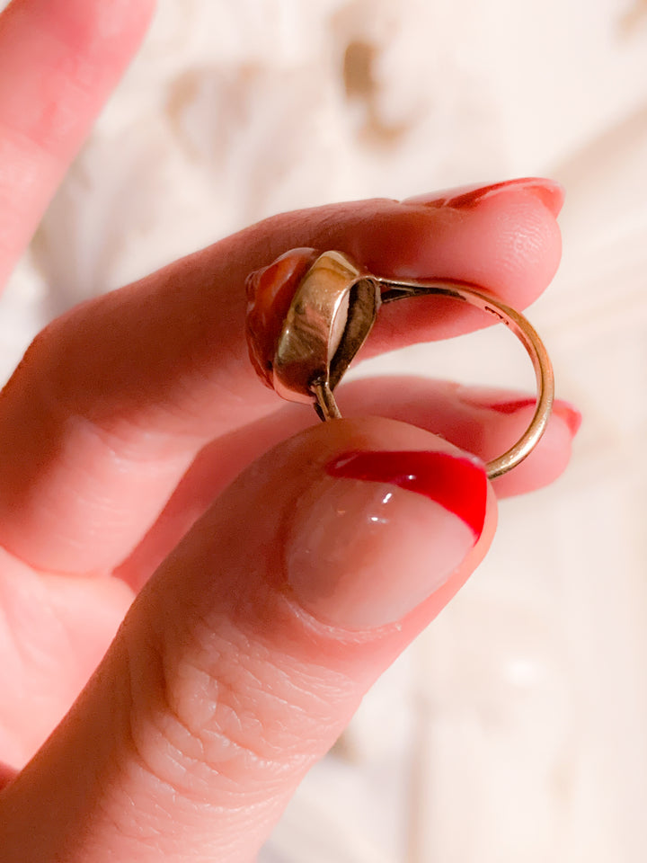 Rare 17th Century Carved Coral Cameo Conversion Ring in 14k