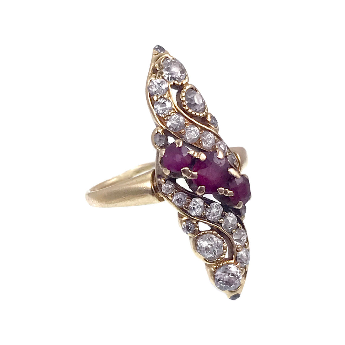 Victorian Diamond and Ruby Navette Ring