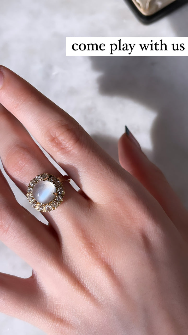 Massive 18k Diamond and Moonstone Cluster Ring
