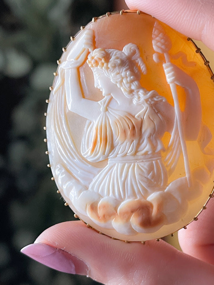 14k Bezel Set Ariadne Shell Cameo Pendant