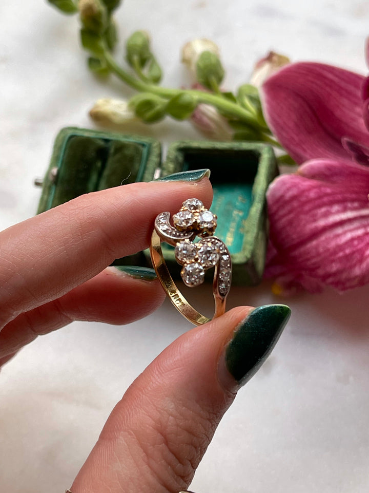 Outstanding 18k and Platinum Diamond Bypass Ring
