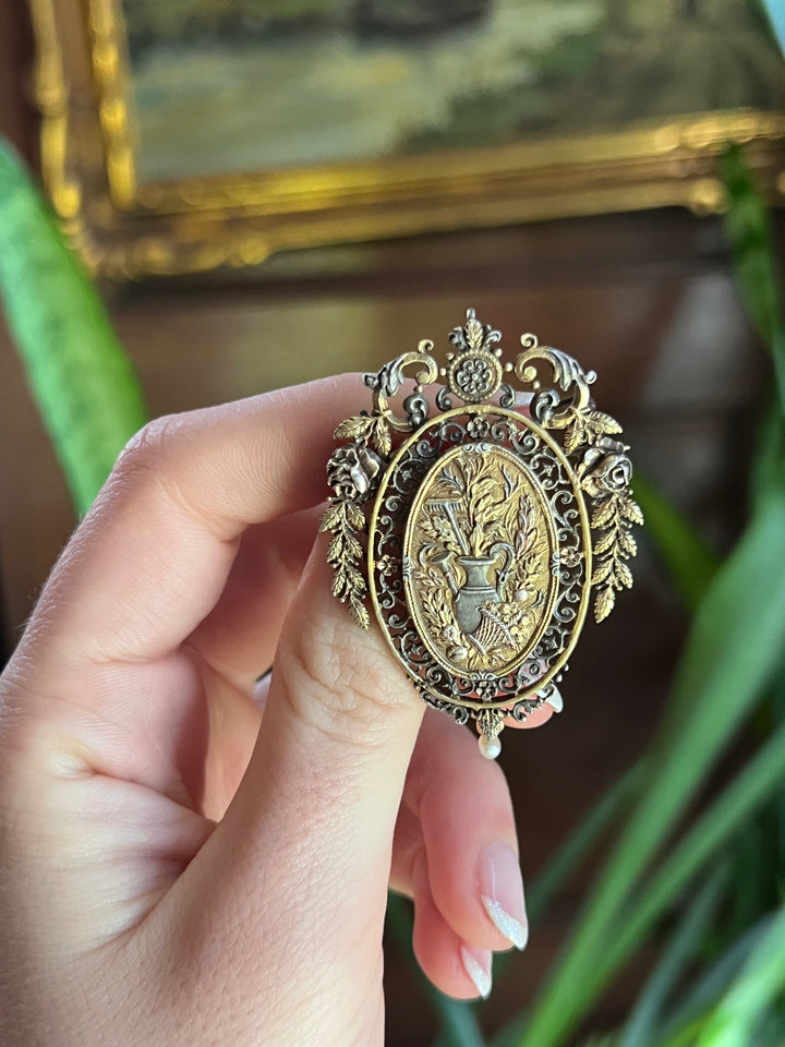 French 19th Century Fairytale Vermeil Brooch