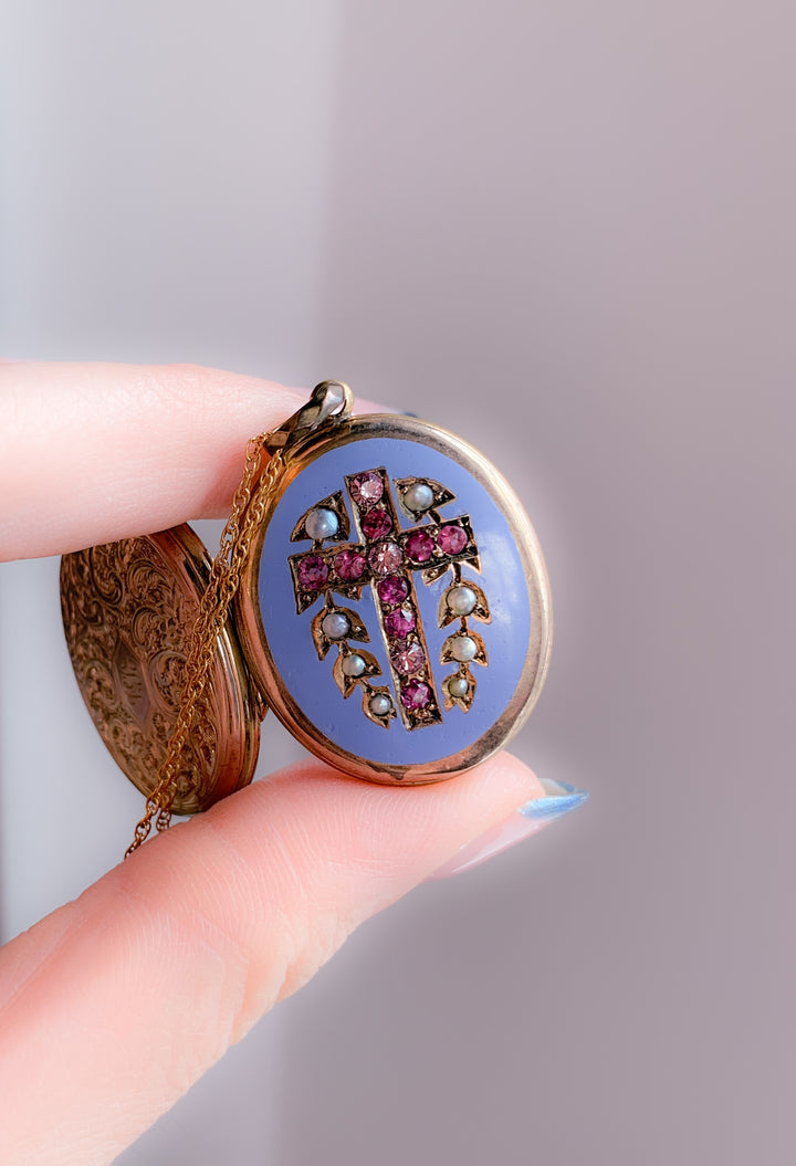 Victorian 9k Front and Back Locket on 9k Chain