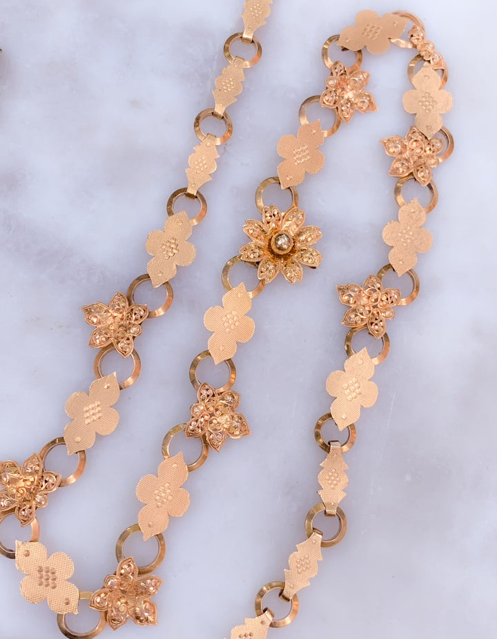 American 18k Floral Book Chain Necklace Circa 1870
