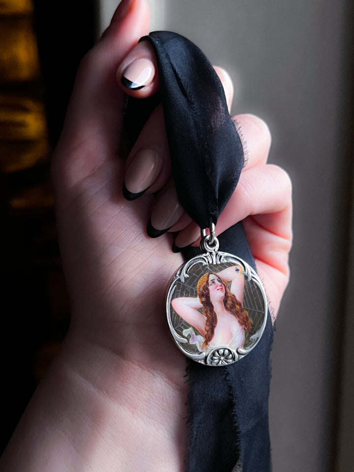 Outstanding Edwardian Enamel Locket of Mary Pickford as The Spider Lady