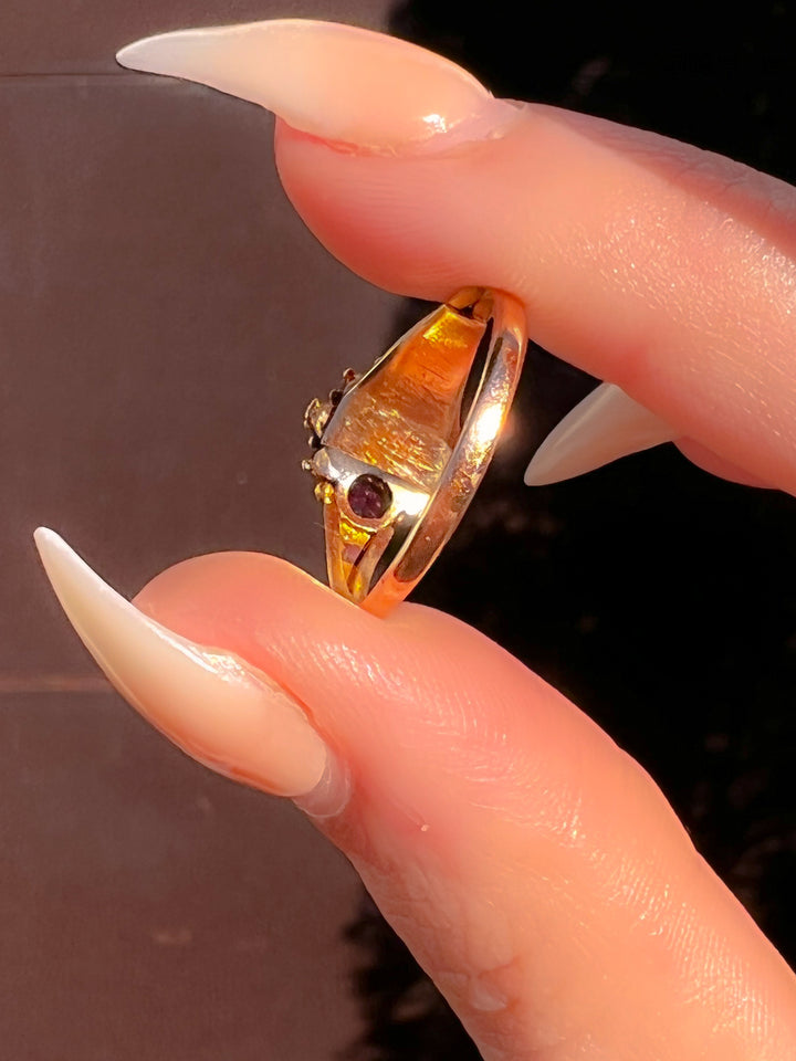 15k Almandine Garnet and Pearl Ring C 1880