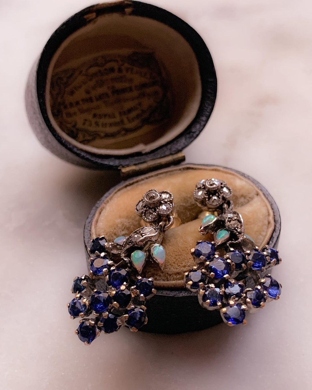 Precious Sterling and 18k Sapphire Earrings with Opals and Diamonds
