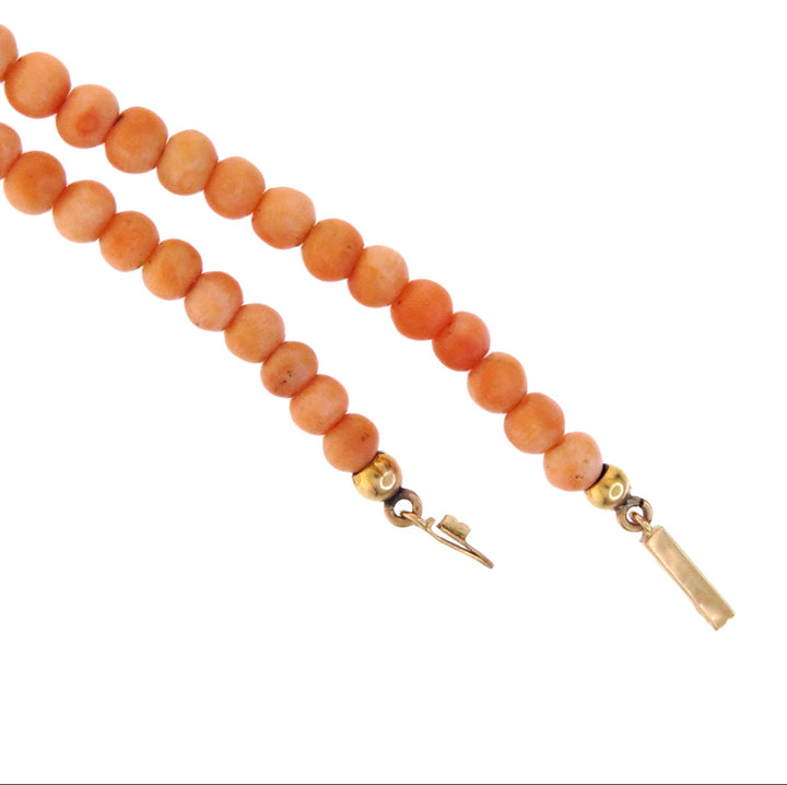 14k Graduated Coral Necklace Circa 1920s-40s + Coral Flower Sterling Silver Ring