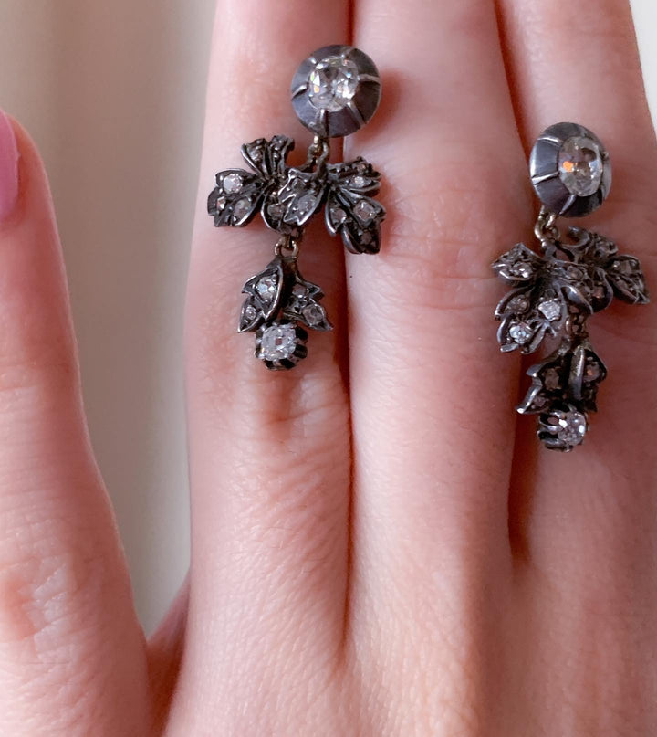 Exceptional Early 19th Century Diamond Earrings with Fig Leaves
