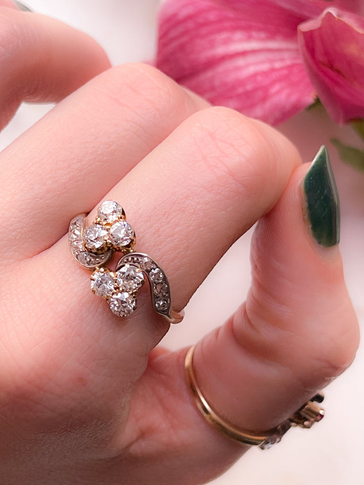 Outstanding 18k and Platinum Diamond Bypass Ring