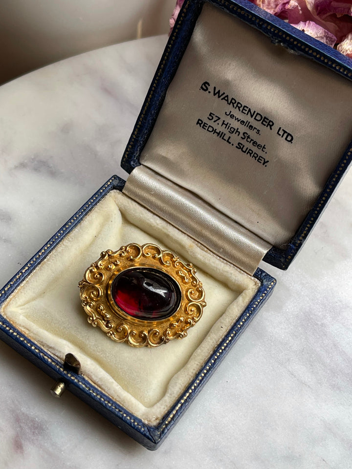 Exceptional 18k Victorian Lace Collar Garnet Brooch
