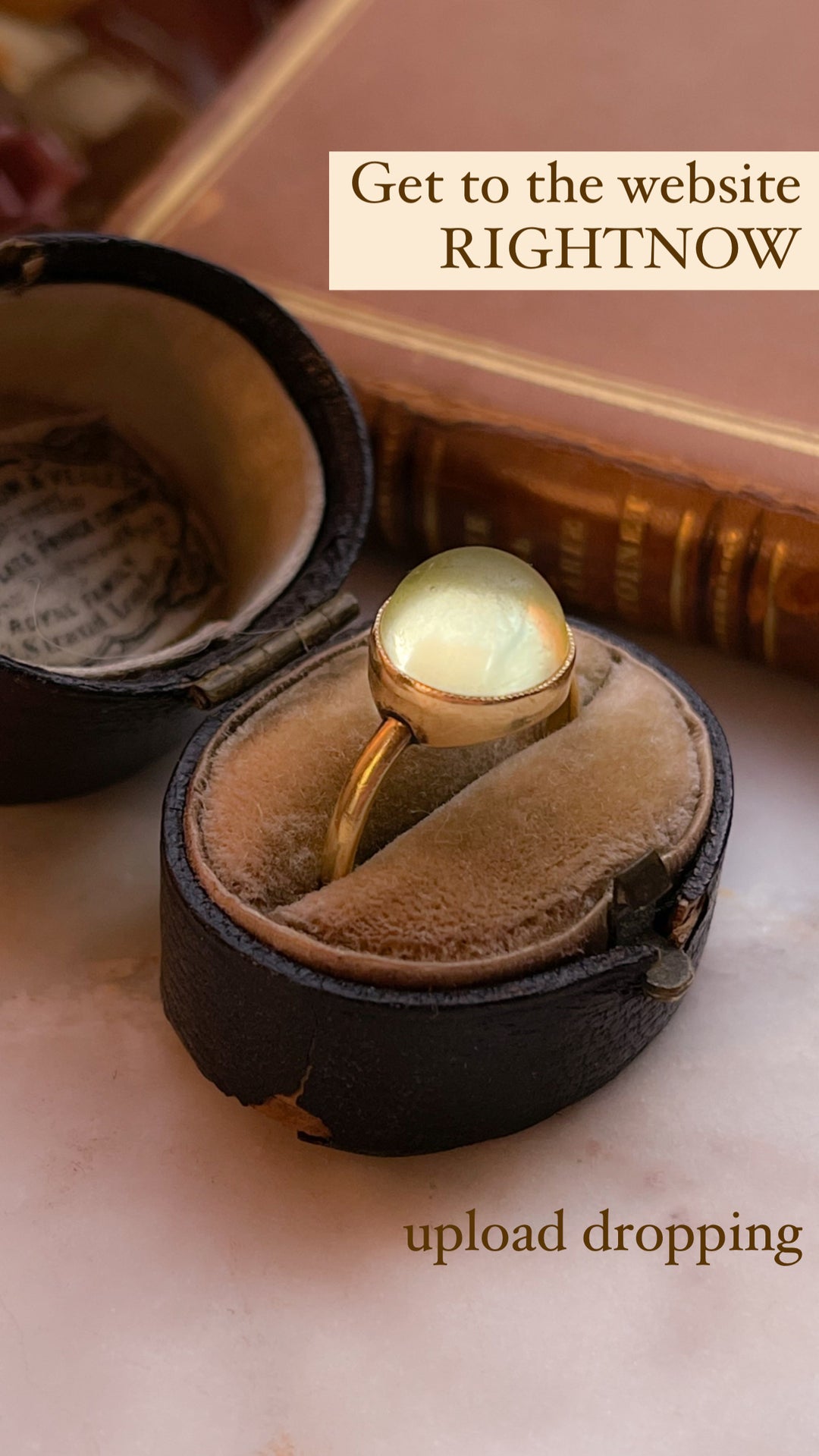 French 18k Ring Featuring Sphere of Sage Green Glass to Mimic Peridot