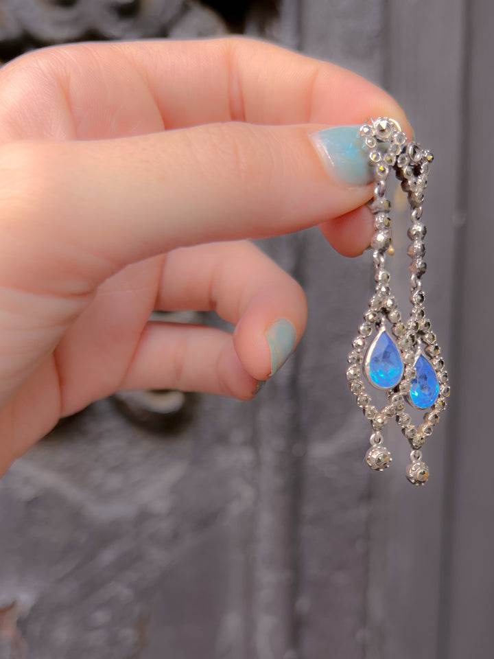 Marquisette and Blue Paste Earrings Circa 1920