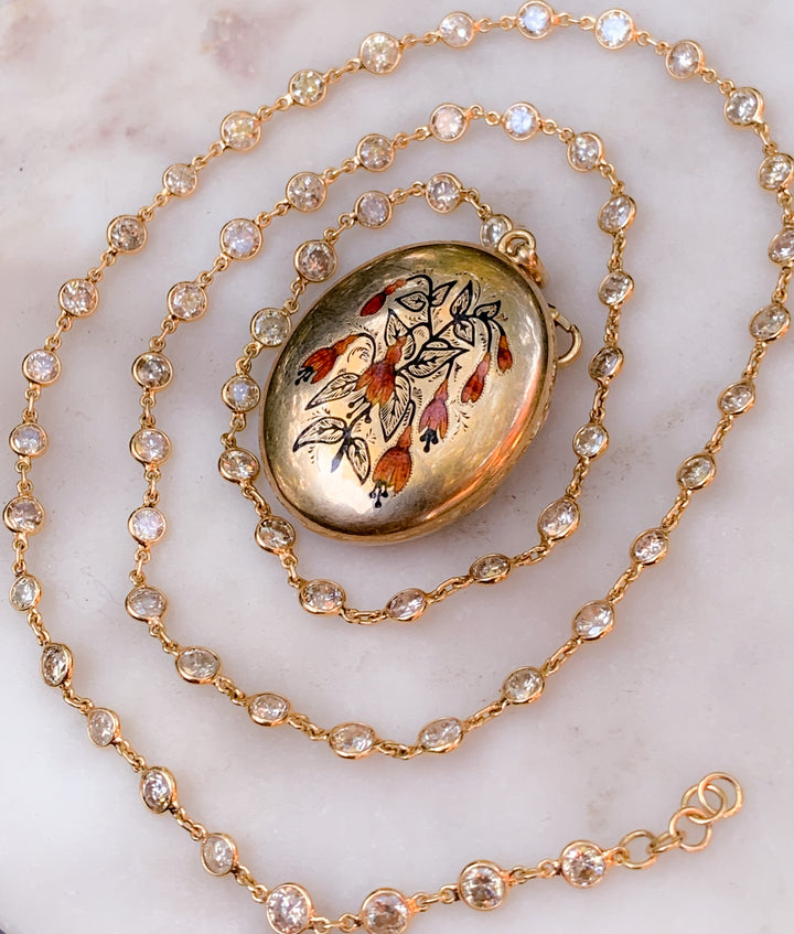 15k Enamel Fuchsia Bell Flower Locket Circa 1910