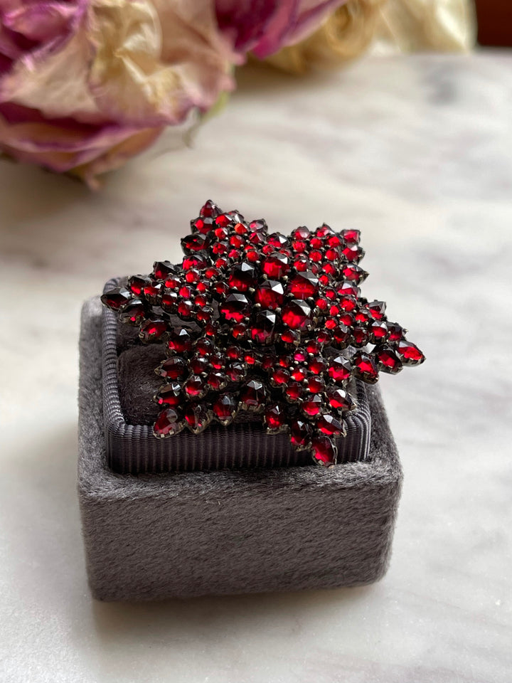 Victorian Bohemian Garnet Star in Low Grade Silver