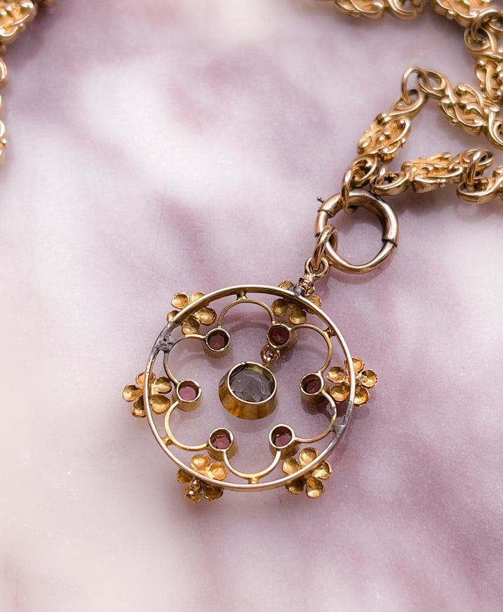 15ct Exceptional Aquamarine and Pink Sapphire Circle Pendant *Include blue ribbon*