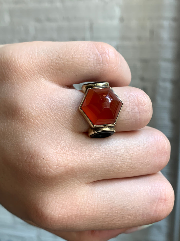 Magnificent Art Deco Carnelian and Onyx Domed Ring