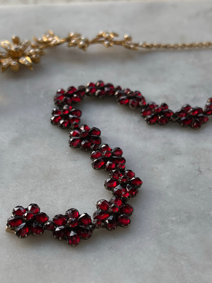 Delightful Bohemian Garnet Daisy Chain Bracelet + Delightful Bohemian Garnet Star in Low Grade Silver